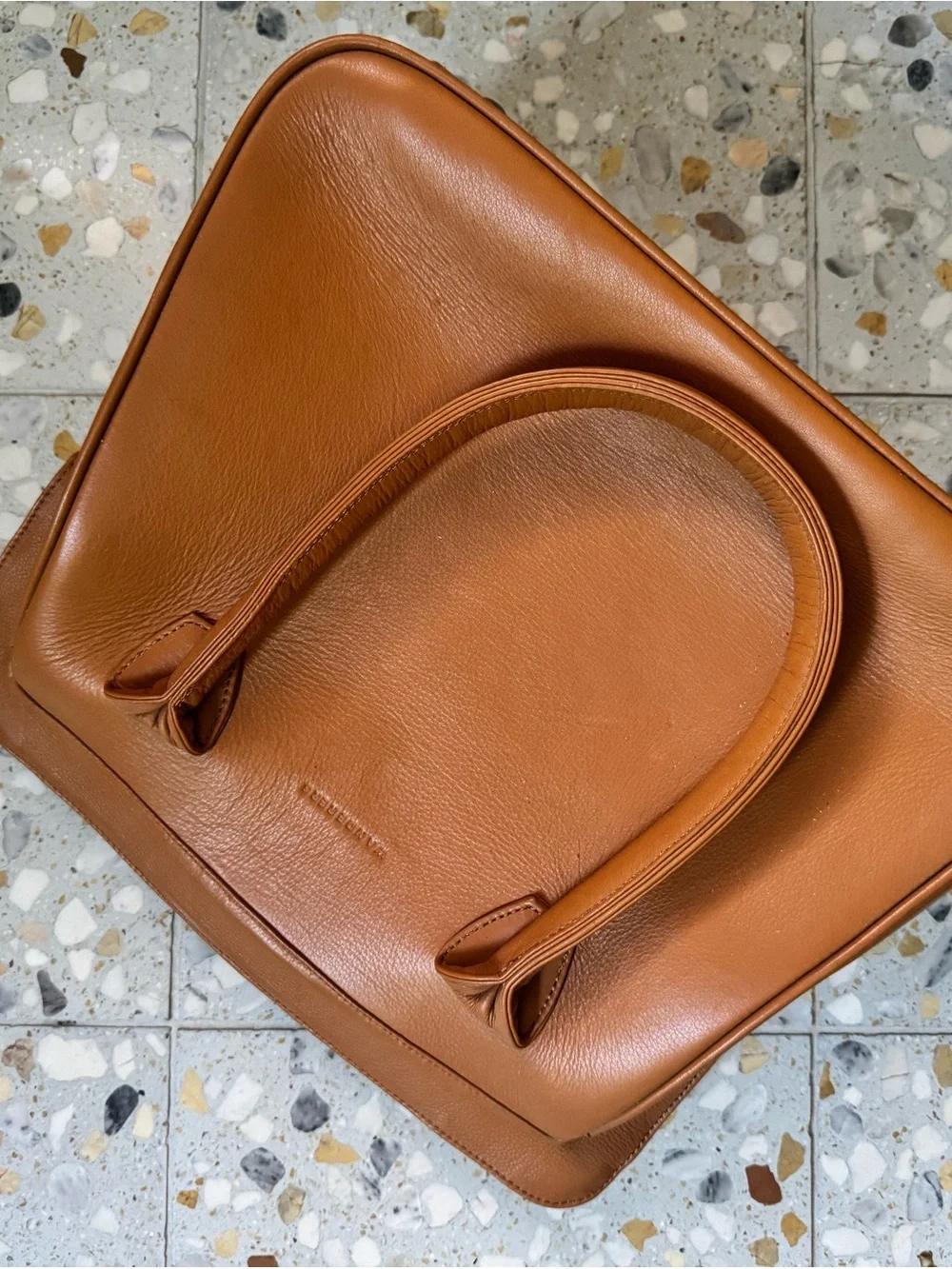 Cognac Leather Structured Tote with Double Handles Wanderer Travel Co Luxe Bag